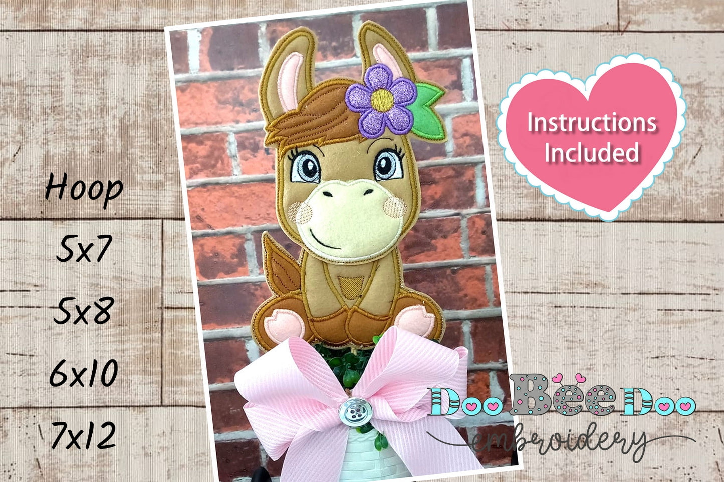 Little Donkey with Flower - ITH Project - Machine Embroidery Design