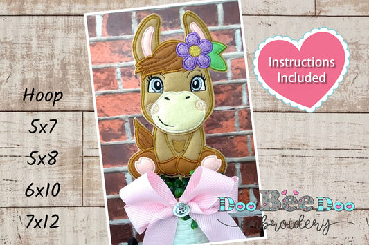 Little Donkey with Flower - ITH Project - Machine Embroidery Design