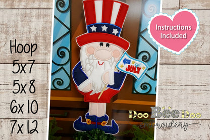 Gnome 4th of July Ornament - ITH Project - Machine Embroidery Design