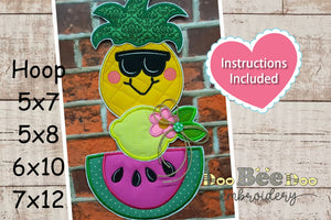 Pineapple and summer fruits Door Ornament - ITH Project - Machine Embroidery Design