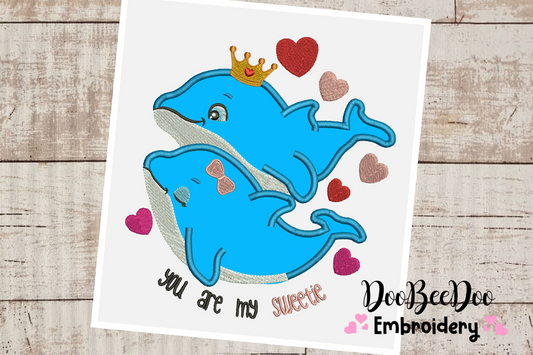 Dolphin couple - Applique - Machine Embroidery Designs