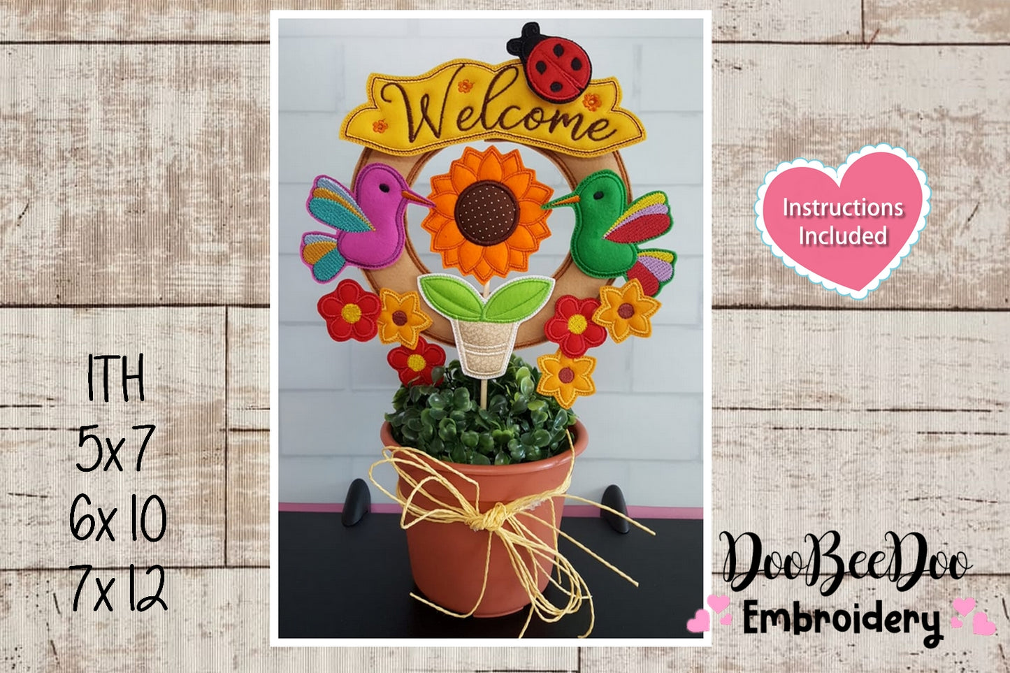 Hummingbird Floral Wreath - ITH Project - Machine Embroidery Design