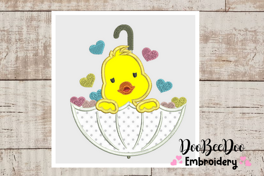 Duckling in Umbrella  - Applique -  6 Sizes  - Machine Embroidery Design