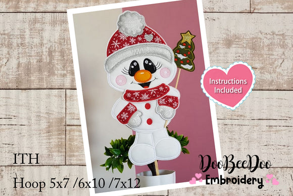 Christmas Snowman Vase Ornament - ITH Applique