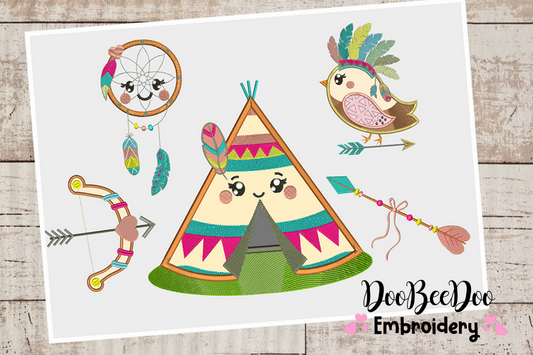 Indian Boho embroidery - Applique - 6 Sizes and 5 Designs  - Machine Embroidery Design