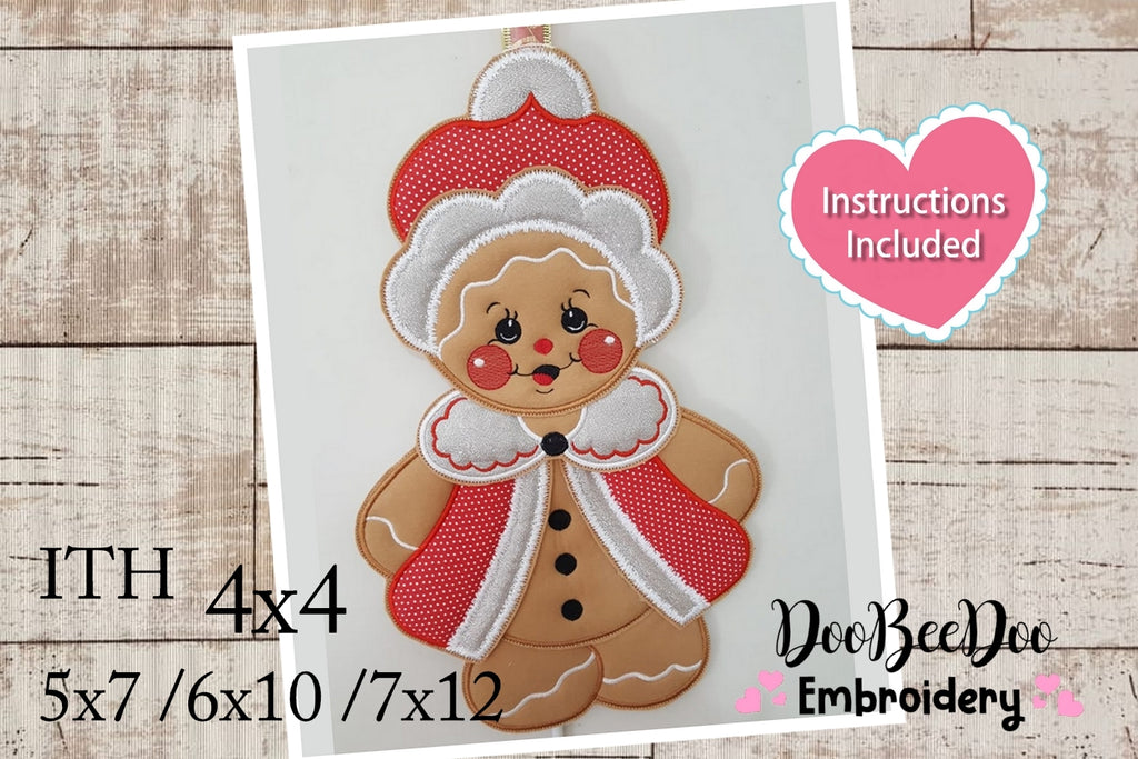 Gingerbread Girl Christmas  Door Ornament - ITH Project - Machine Embroidery Design