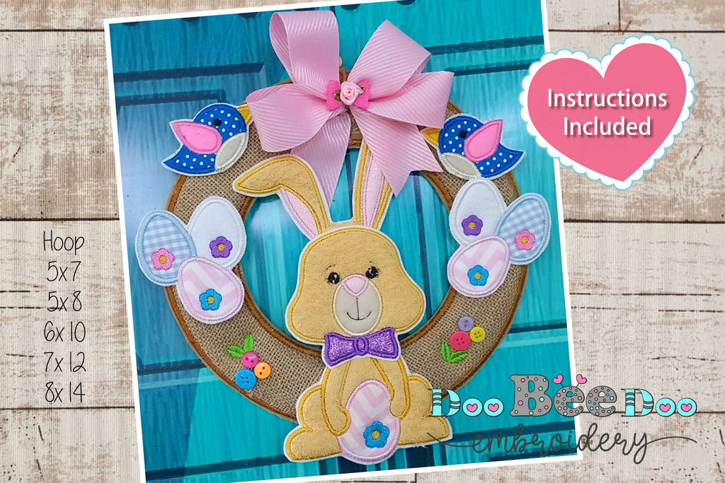 Happy Bunny Easter Wreath - ITH Project - Machine Embroidery Design