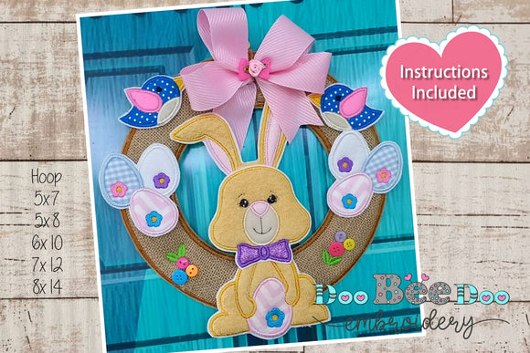 Happy Bunny Easter Wreath - ITH Project - Machine Embroidery Design
