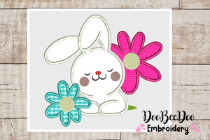 Happy bunny in the burrow with flowers - Applique