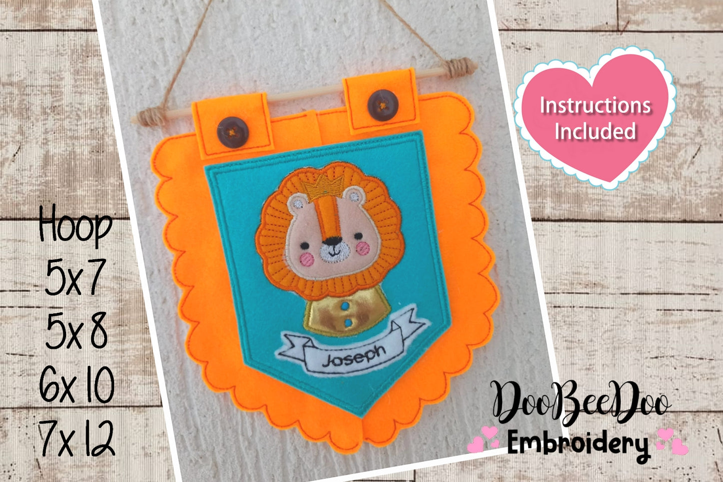 Baby Lion Nursery Flag Decor - ITH Project - Machine Embroidery Design