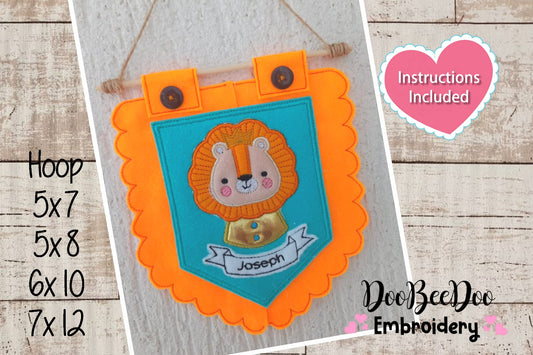 Baby Lion Nursery Flag Decor - ITH Project - Machine Embroidery Design
