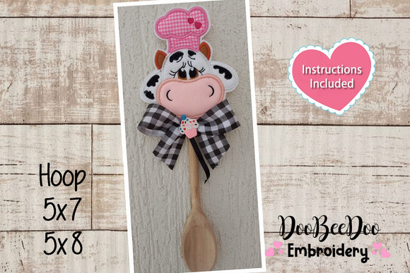 Wood Spoon Cow Apply - ITH Project - Machine Embroidery Design