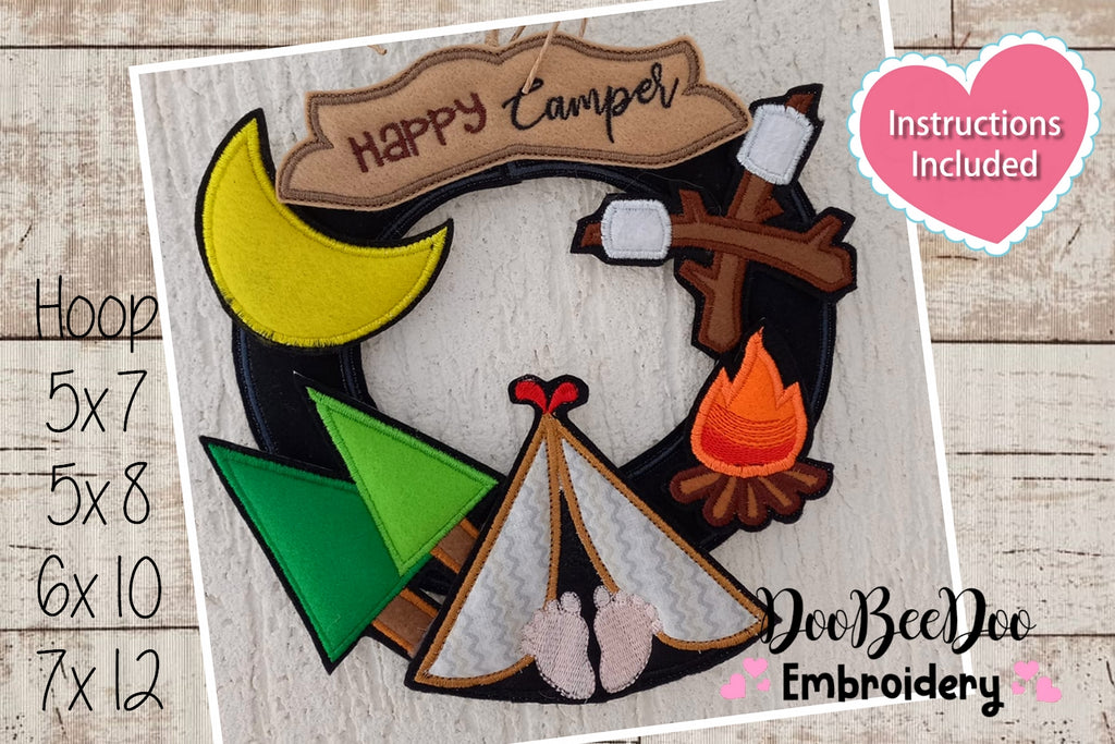 Camping Wreath Door Ornament - ITH Project - Machine Embroidery Design