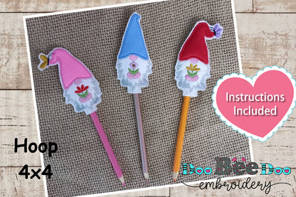 Gnomes Pencil Topper Set - ITH Project - Machine Embroidery Design