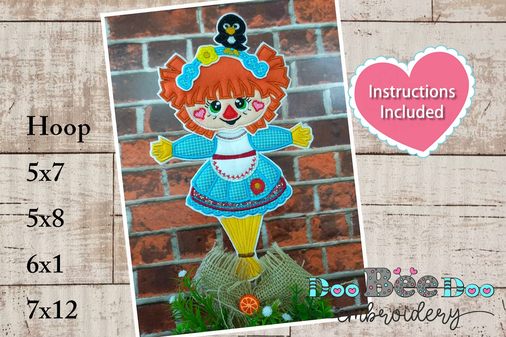 Cute Girl Scarecrow Vase Ornament - ITH Project - Machine Embroidery Design