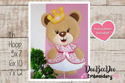 Princess Teddy Bear Vase Ornament - ITH Project - Machine Embroidery Design