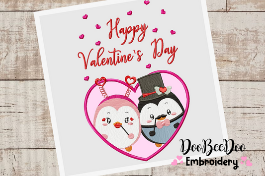 Couple of love penguins - Valentine's Days - 6 Sizes  - Machine Embroidery Design