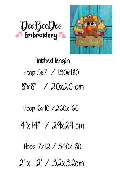 Thanksgiving Turkey Give Thanks Door Ornament - ITH Project - Machine Embroidery Design