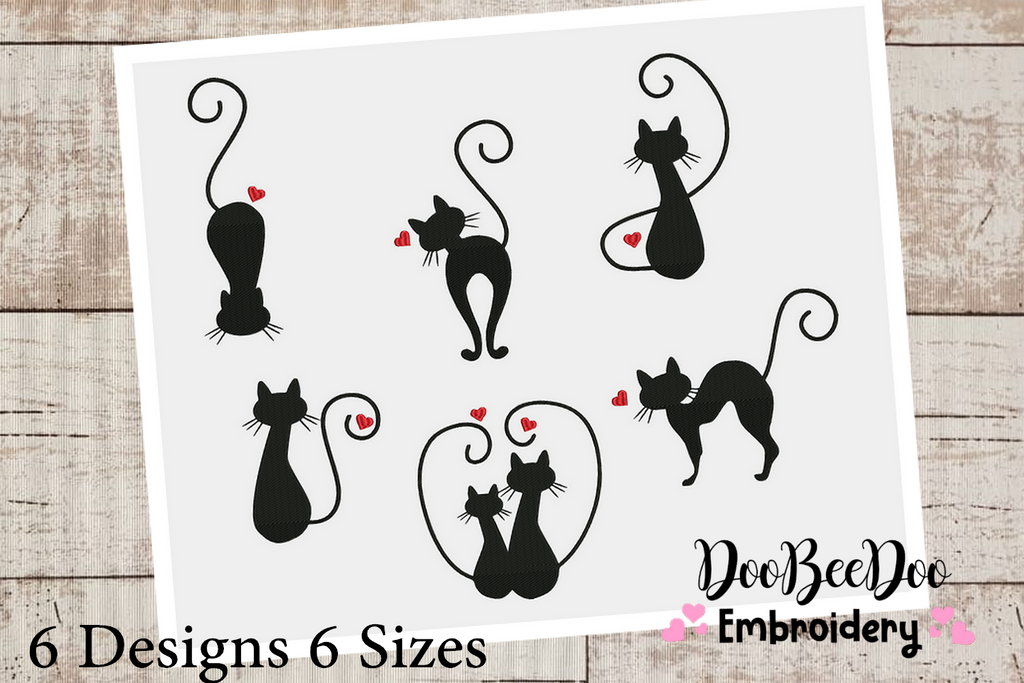 Cats - Valentine's Day - Fill Stitch - 6 Designs- 6 Sizes -  Machine Embroidery Design