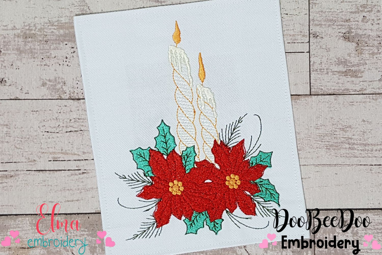 Christmas Candles and Poinsettia - Fill Stitch