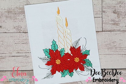 Christmas Candles and Poinsettia - Fill Stitch