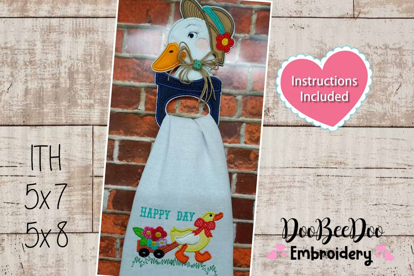 Cute Duckling Dish Cloth Hanger - ITH Project - Machine Embroidery Design