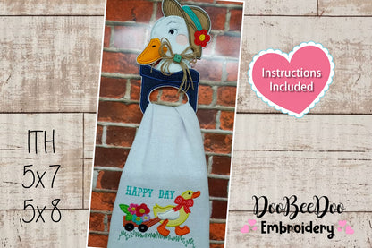 Cute Duckling Dish Cloth Hanger - ITH Project - Machine Embroidery Design