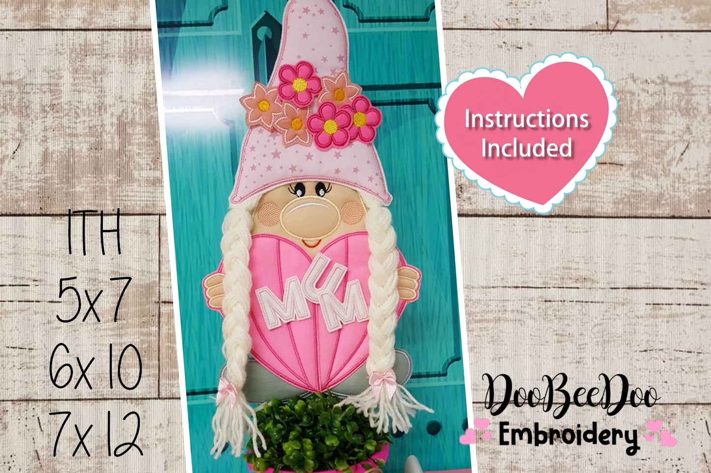 Gnome Girl with Braids  MOM/MUM - ITH Project - Machine Embroidery Design