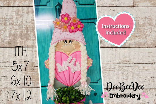 Gnome Girl with Braids  MOM/MUM - ITH Project - Machine Embroidery Design