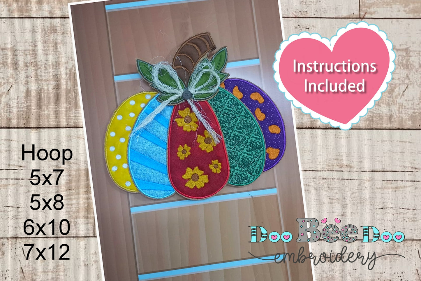 Colorful Pumpkin Autumn Door Ornament - ITH Project - Machine Embroidery Design