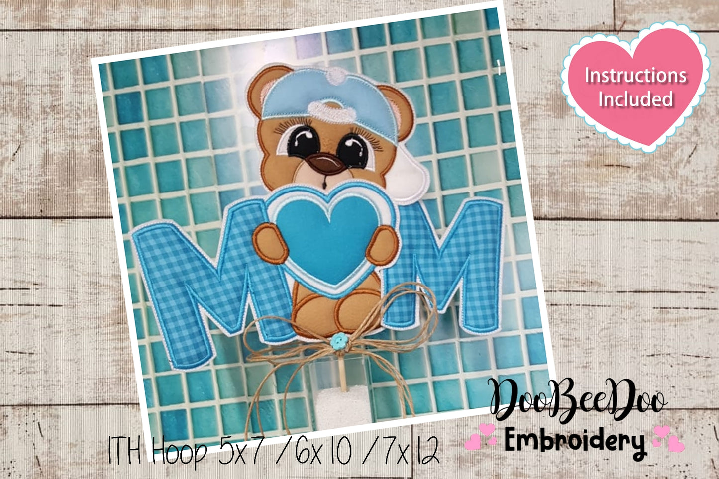 Mom Teddy Bear Boy Vase Ornament - ITH Project - Machine Embroidery Design