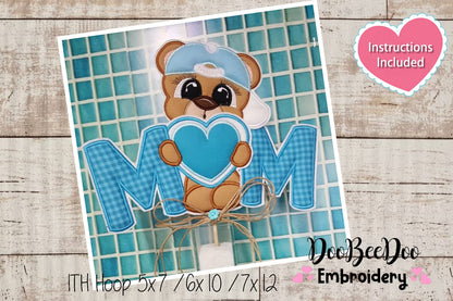 Mom Teddy Bear Boy Vase Ornament - ITH Project - Machine Embroidery Design