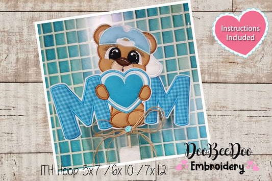Mom Teddy Bear Boy Vase Ornament - ITH Project - Machine Embroidery Design