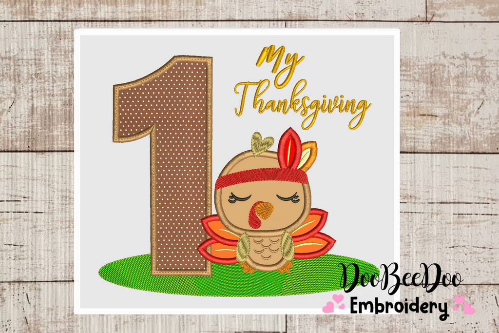My First  Thanksgiving  Girl - Turkey with Bow - Machine Embroidery Design