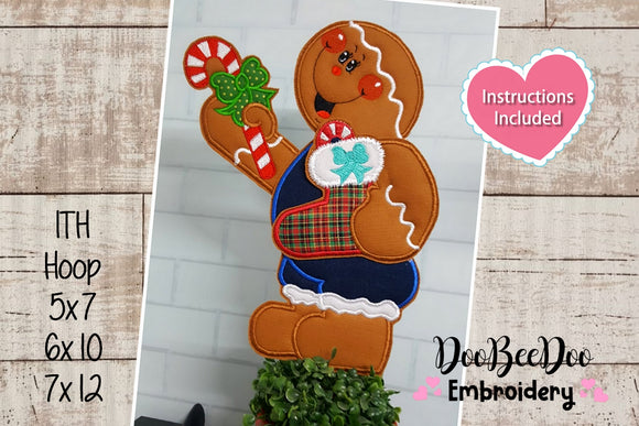 Gingerbread Boy Christmas Ornament - ITH Project - Machine Embroidery Design