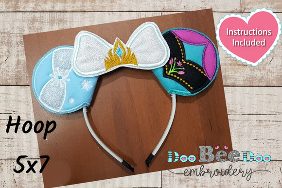 Elsa and Anna Frozen Mouse Ears  Headband - ITH Project - Machine Embroidery Design