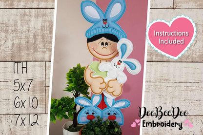 Easter Pajama Boy Vase Ornament - ITH Project - Machine Embroidery Design