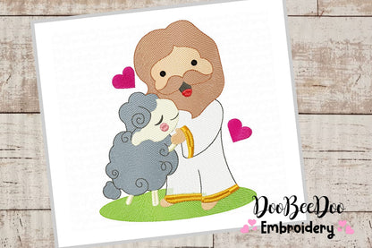 Jesus with the sheep - Fill Stitch