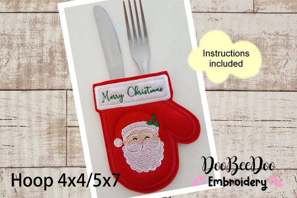 Christmas Santa Cutlery Holder - ITH Project - Machine Embroidery Design