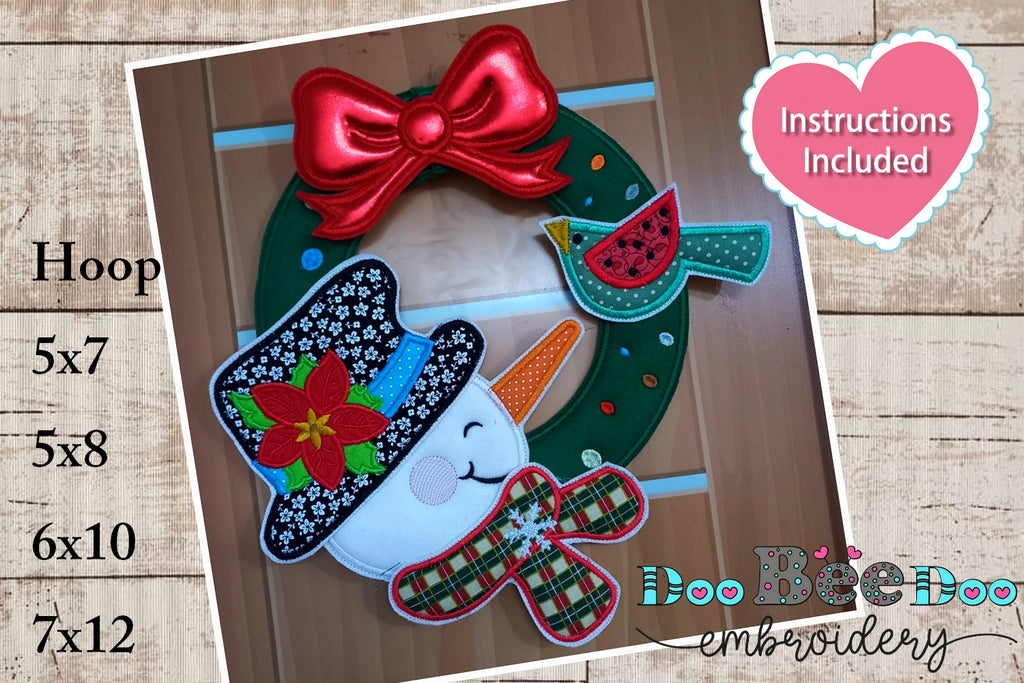 Snowman Wreath for Christmas Ornament - ITH Project - Machine Embroidery Design