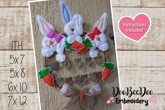 Easter Bunnies with Carrot Wreath - ITH Project - Machine Embroidery Design