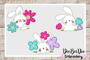 Trio of cute bunnies for Easter - 6 Sizes and 3 Designs -  Applique