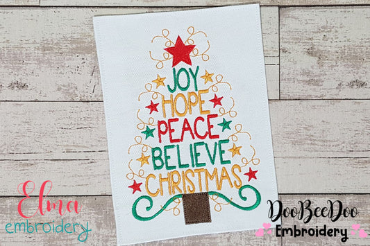 Christmas Tree with Words - Fill Stitch - Machine Embroidery Design