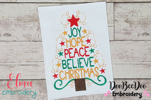 Christmas Tree with Words - Fill Stitch - Machine Embroidery Design