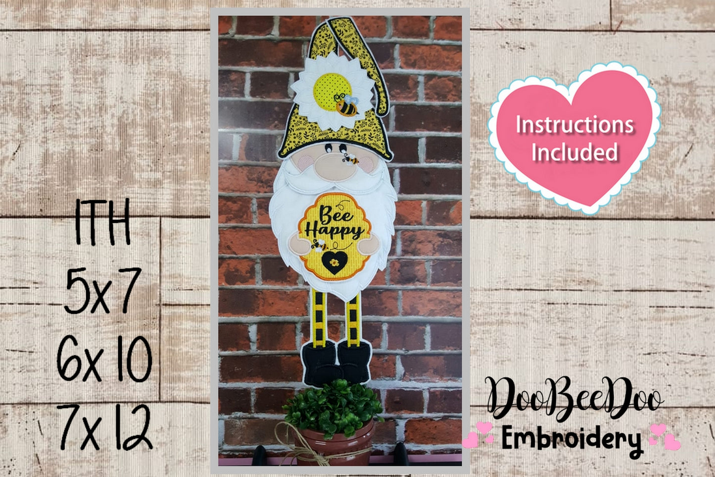 Gnome Bee Happy Ornament - ITH Project - Machine Embroidery Design