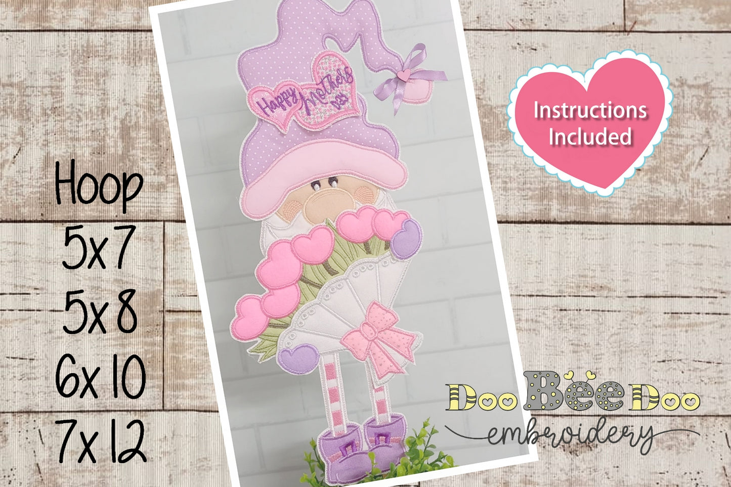 Gnome Mothers Day Ornamen - ITH Project - Machine Embroidery Design