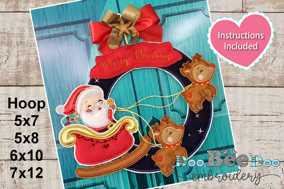 Santa Claus wreath with Reindeer - ITH Project - Machine Embroidery Design