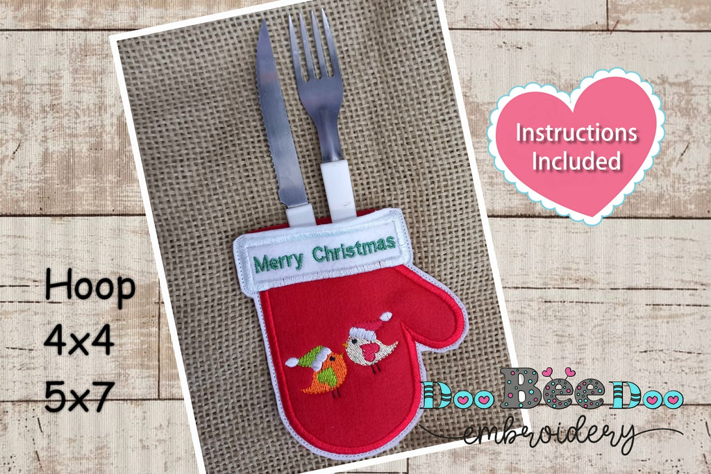 Christmas Birds Cutlery Holder - ITH Project - Machine Embroidery Design