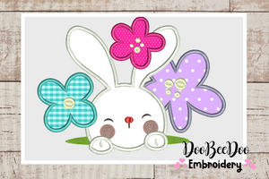Cute bunny in the burrow with flowers - Applique