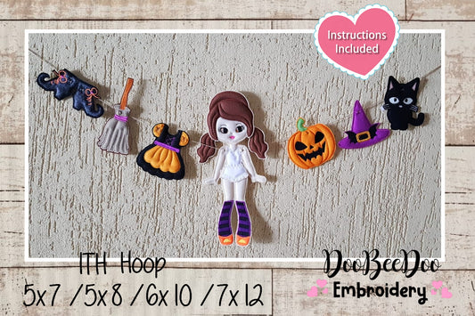 Halloween Witch Clothes on Clothesline Banner - ITH Project - Machine Embroidery Design